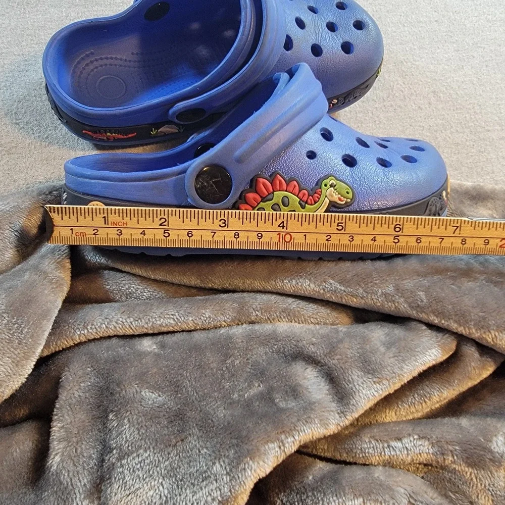 Unbranded Dinosaur Clogs Kids Size 30 Blue Excellent Slip On Strap Shoes